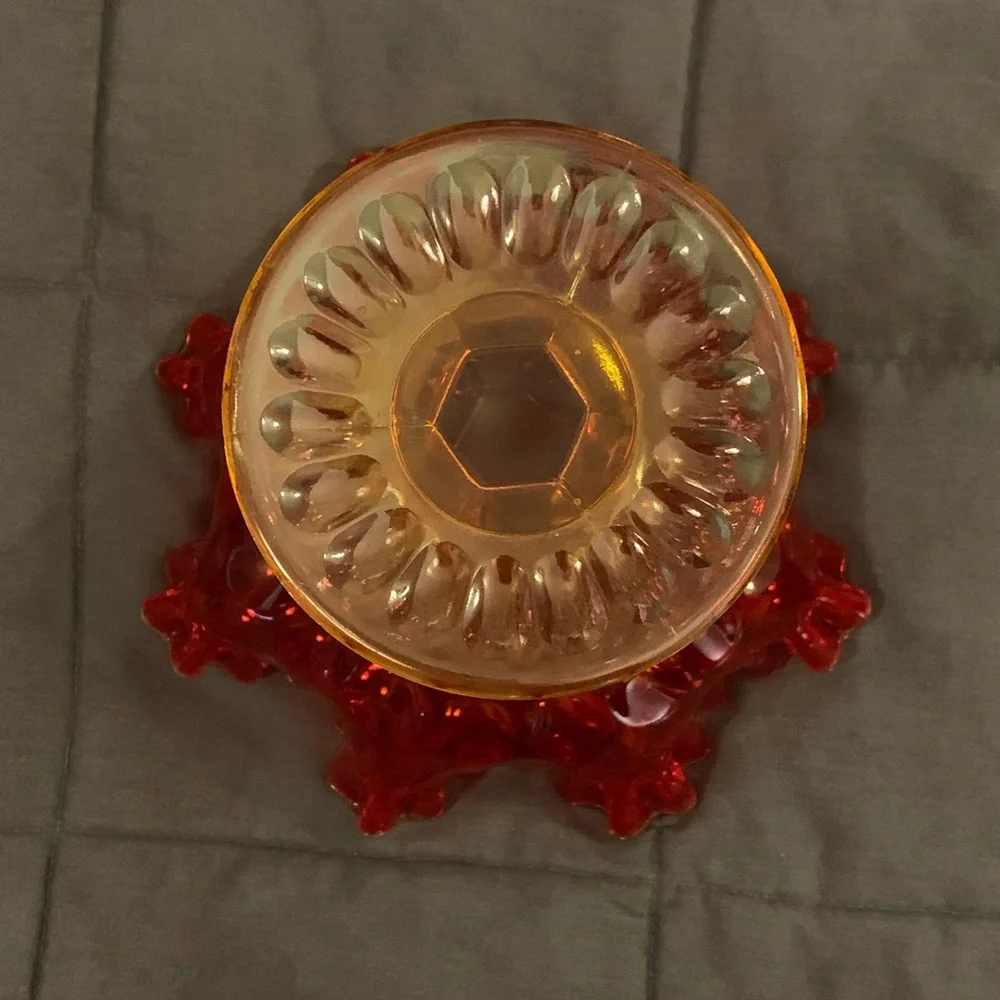 1980s Fenton Amberina Compote Double Crimped Thumbprint candy/nut dish - Picture 3 of 6